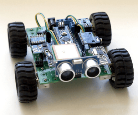 Four-wheeled robot car with an ultrasonic sensor